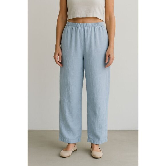 J. jill womens light blue 100% linen elastic waist Pull on Lagenlook pants M - Picture 1 of 5